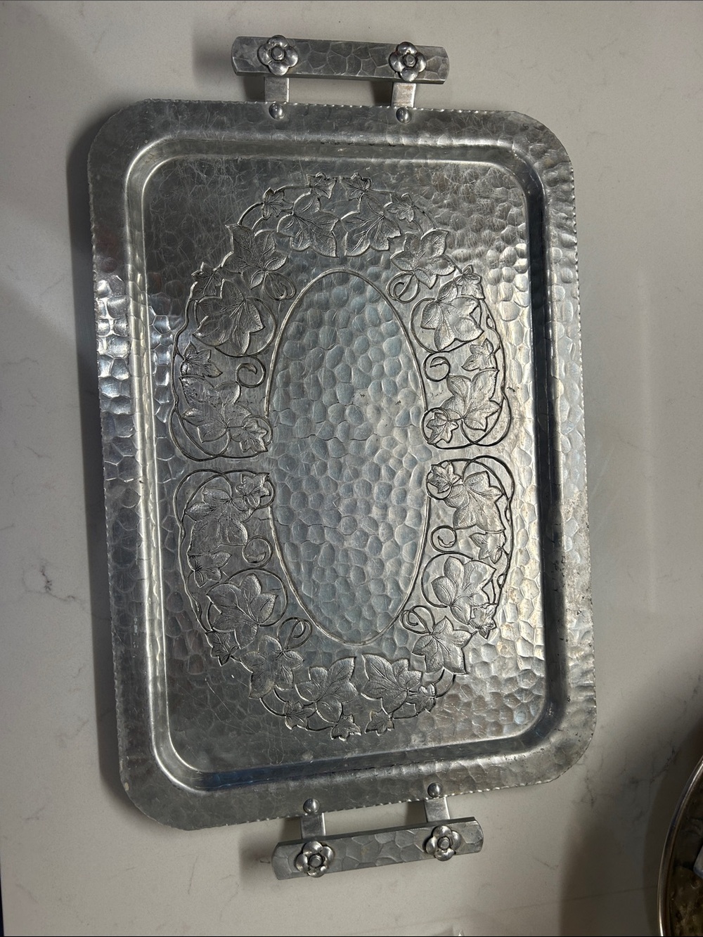 Decorative Hammered Metal Serving Tray - Silver